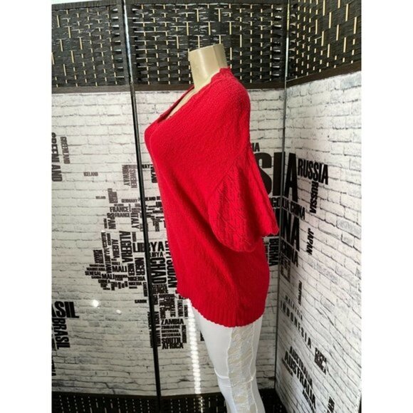 College Point L Red Vintage Textured Cotton Crochet Trim Half Sleeve Sweater - Picture 4 of 5